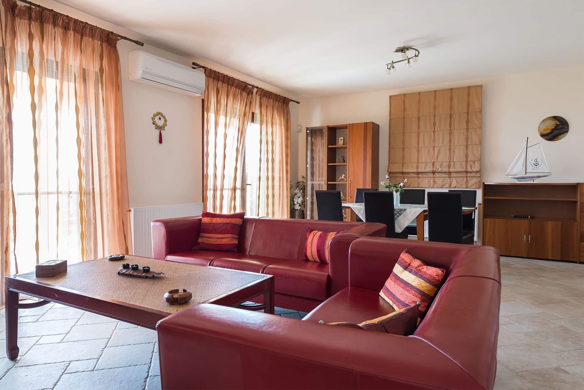 the comfortable living and dining area